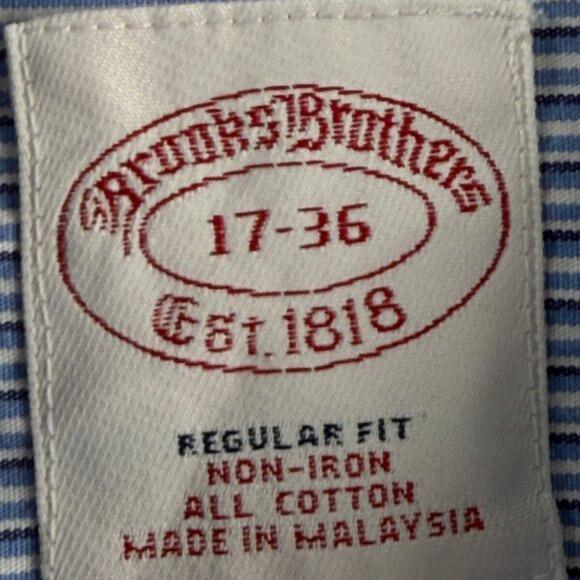 Brooks Brothers 17 36 Striped Regular Non-Iron Shirt Mens Button Up Blue Pocket - Picture 13 of 16
